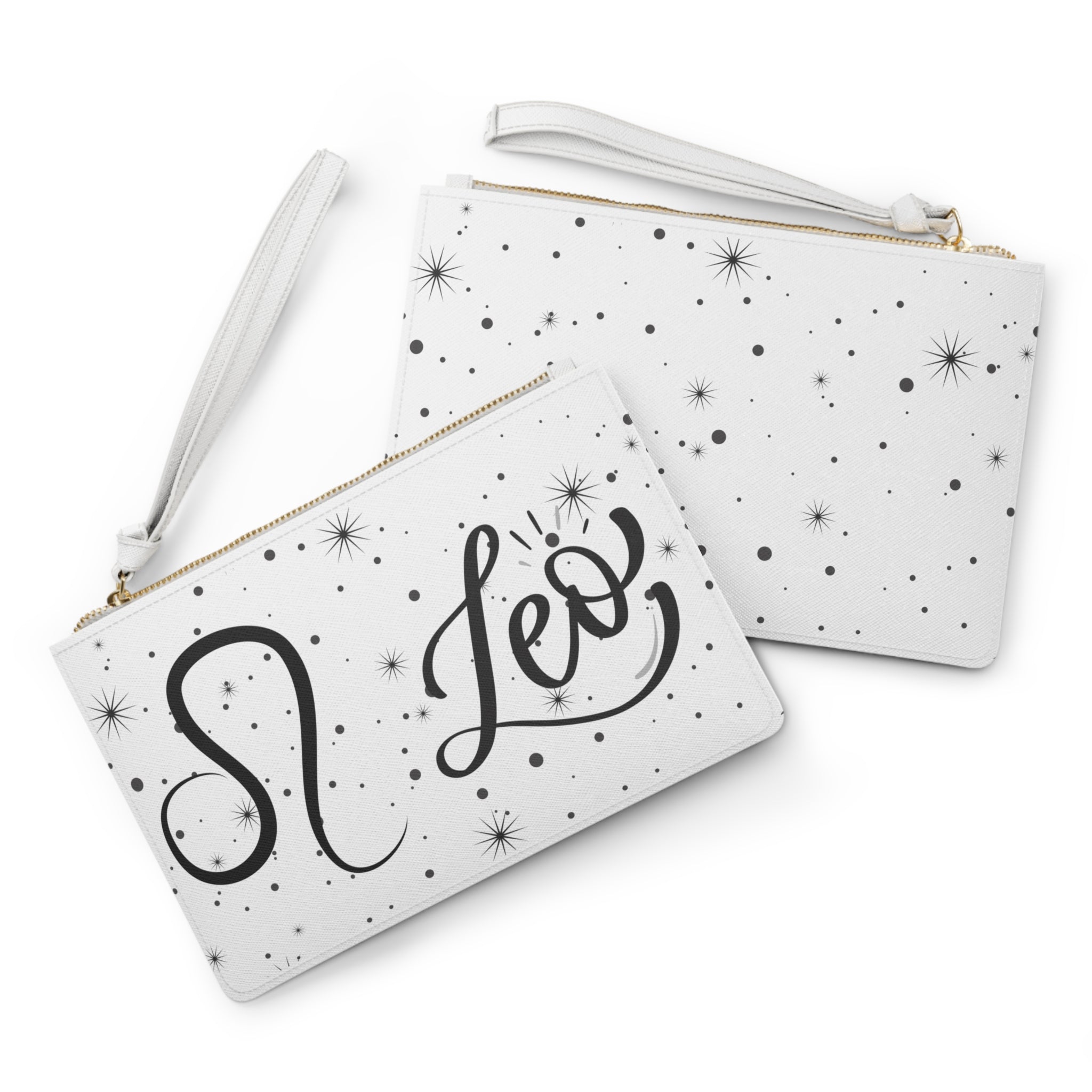 Leo Zodiac Clutch Bag — Astrological Wristlet with Leo Script & Starry Design