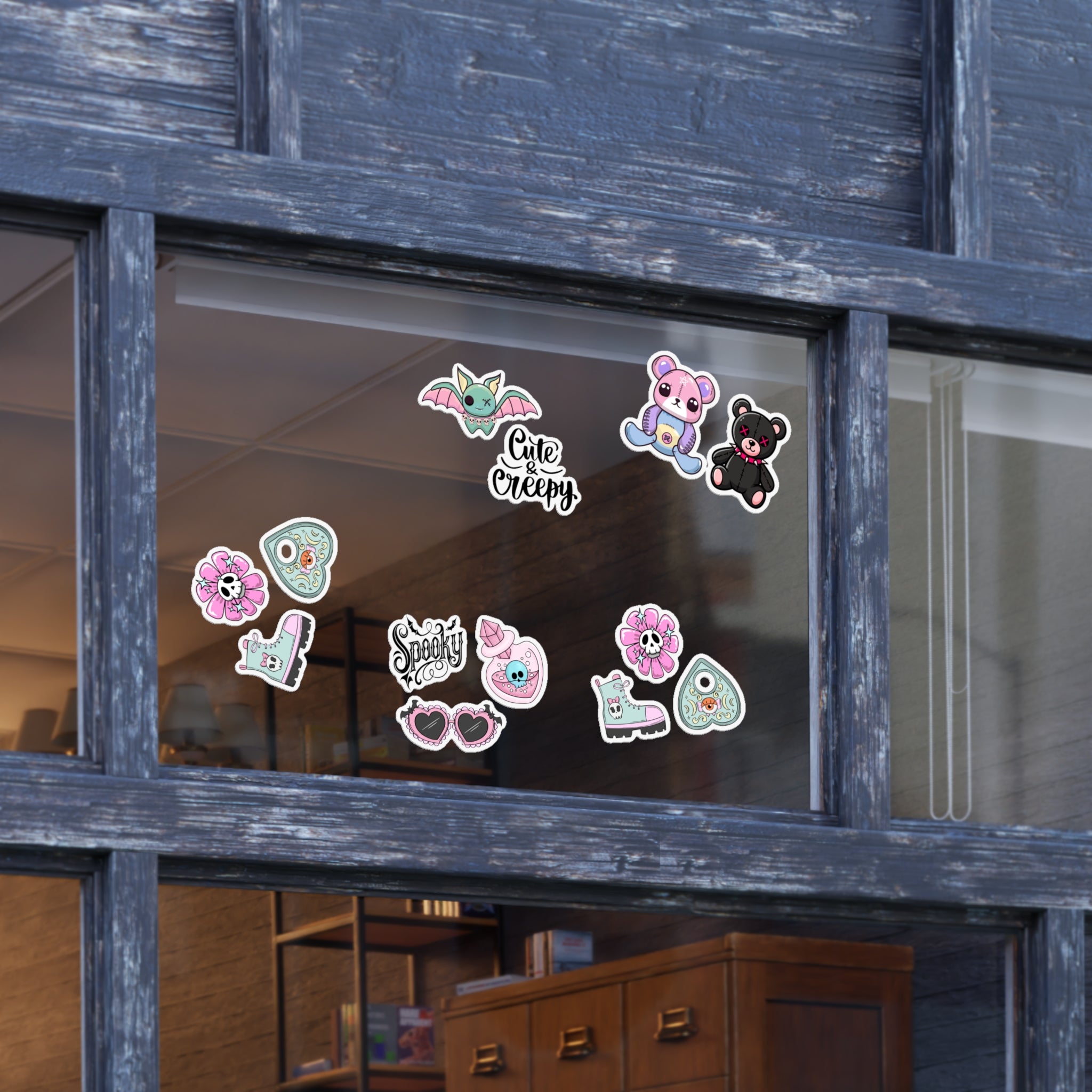 10 Sticker sheets: Cute & Creepy Sticker Sheet Bundle — 10pcs Spooky Stickers (bats, bears, hearts)