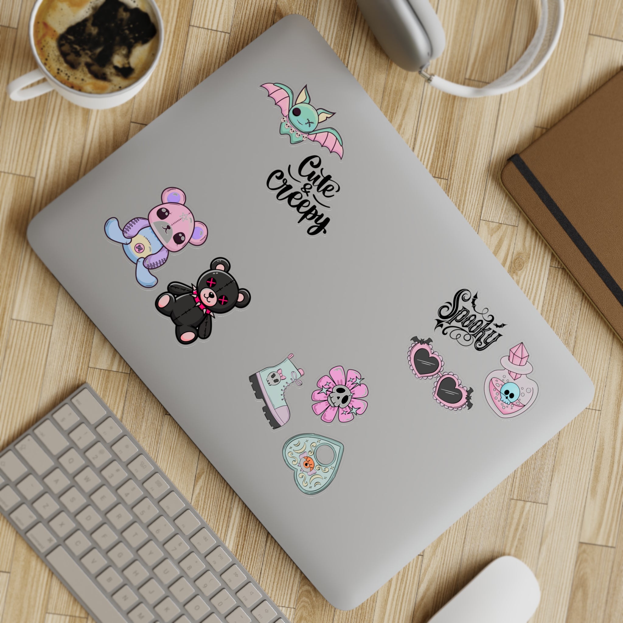 10 Sticker sheets: Cute & Creepy Sticker Sheet Bundle — 10pcs Spooky Stickers (bats, bears, hearts)