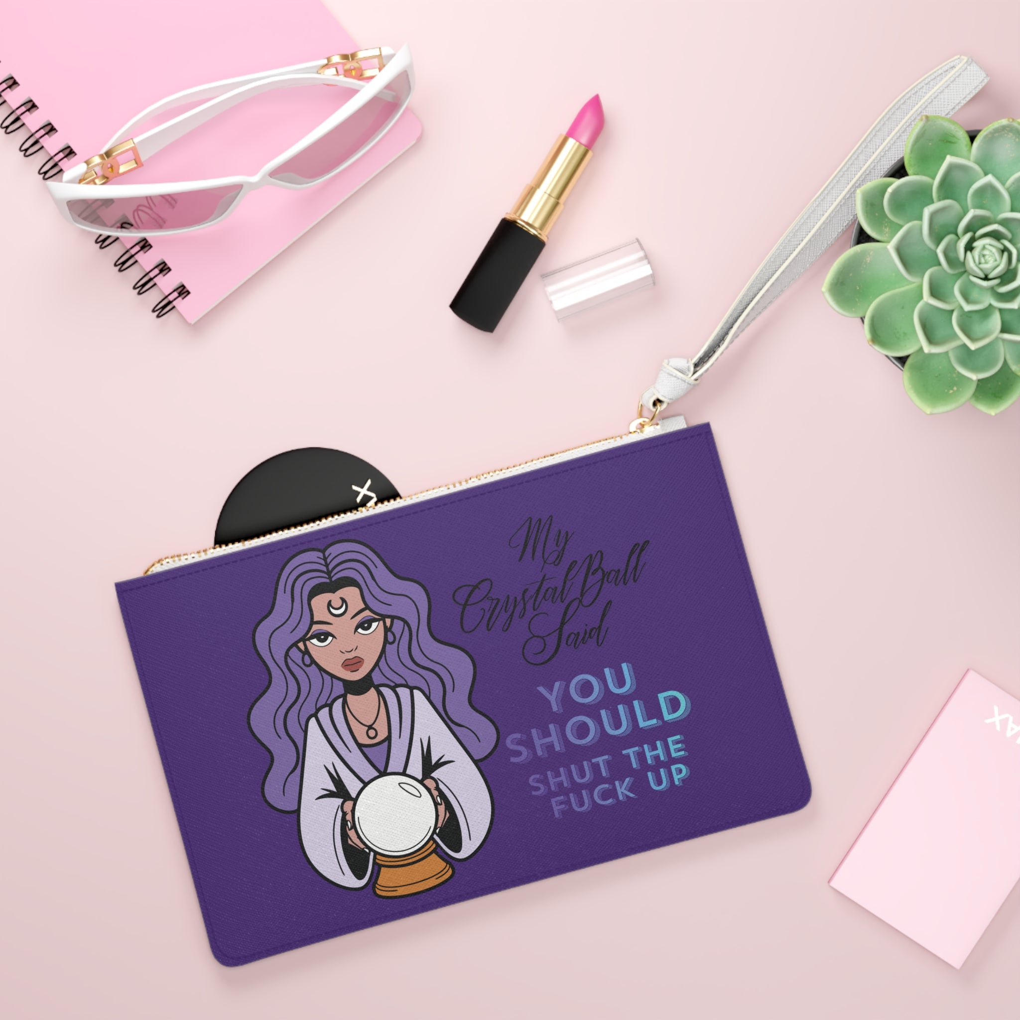 Funny Crystal Ball Clutch Bag — "My Crystal Ball Said You Should Shut the F*** Up" Wristlet - Purple