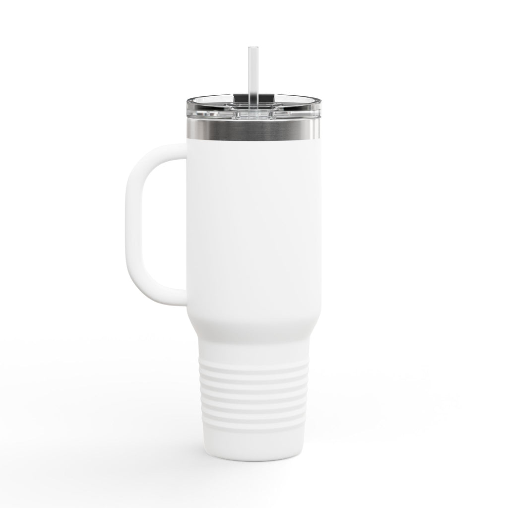 40oz Insulated Travel Mug – "XOXO – Coffee" White Stainless Tumbler with Straw & Handle