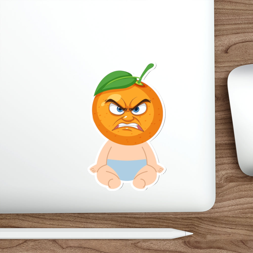 Angry Baby Orange Die-Cut Sticker — Cute Grumpy Fruit Vinyl Sticker