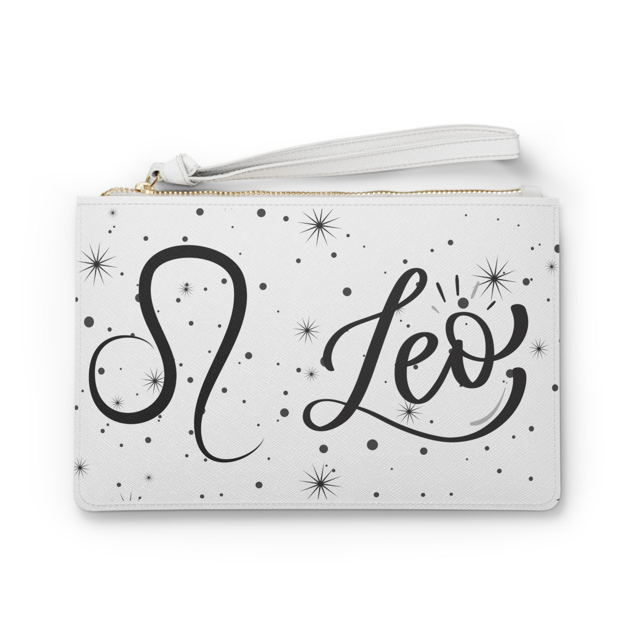 Leo Zodiac Clutch Bag — Astrological Wristlet with Leo Script & Starry Design