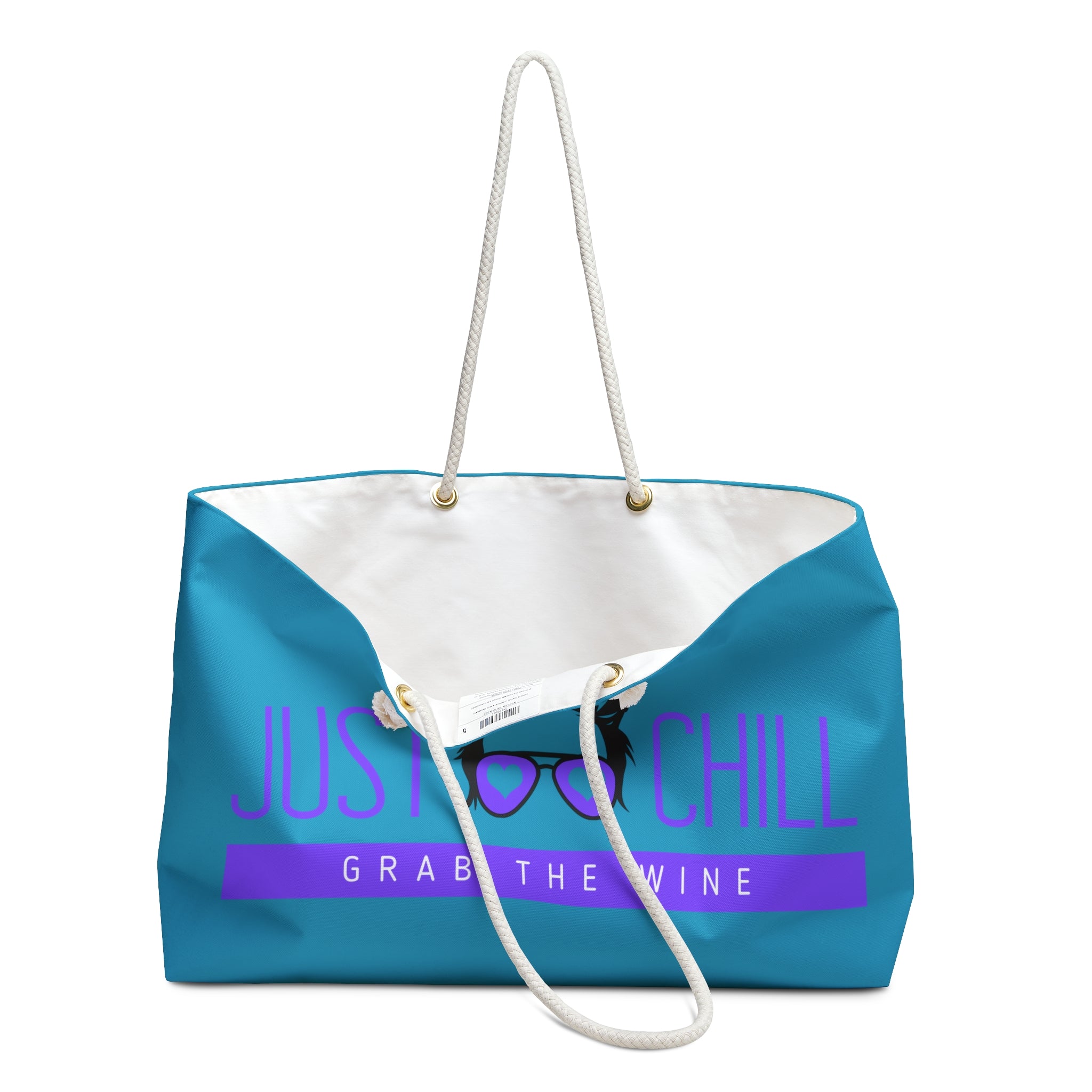 Weekender Bag - "Just Chill, Grab the Wine" Beach Tote | Casual Travel & Pool Bag for Wine Lovers