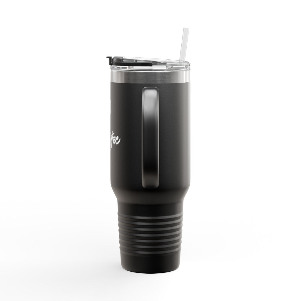 40oz Insulated Travel Mug — Black "XOXO Coffee" Tumbler with Straw & Handle - White Lettering
