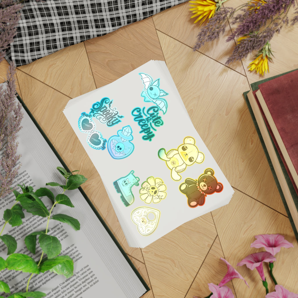10 Sticker sheets: Cute & Creepy Sticker Sheet Bundle — 10pcs Spooky Stickers (bats, bears, hearts)