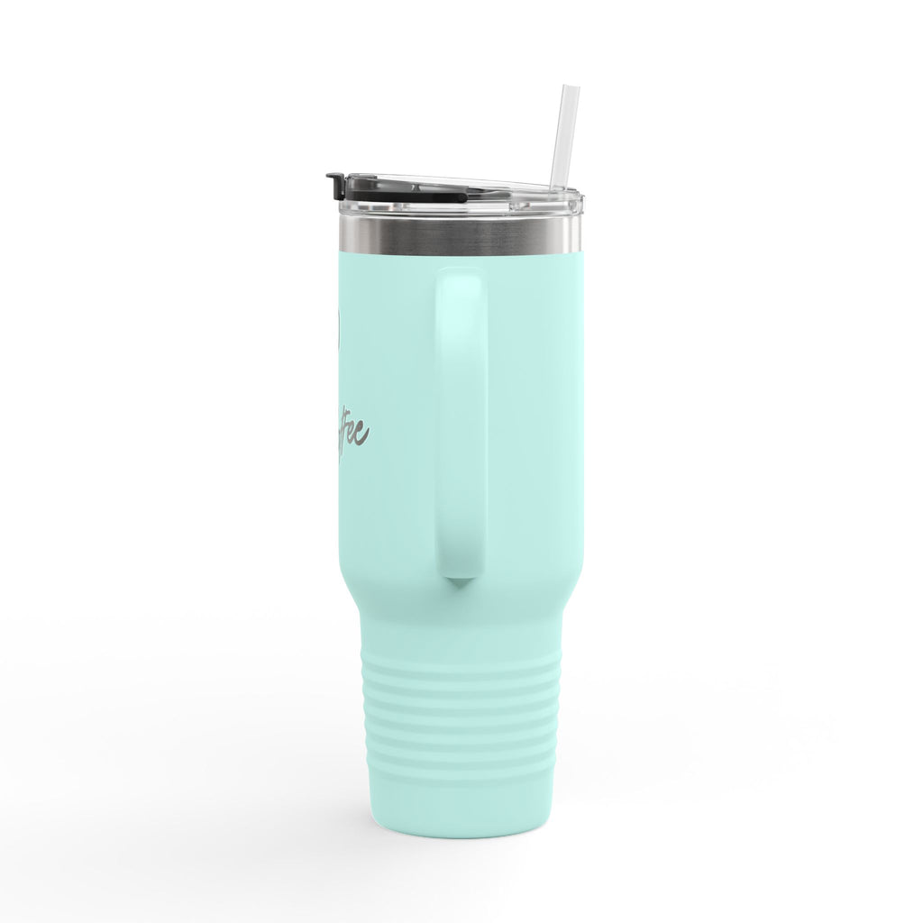 40oz Insulated Travel Mug – "XOXO – Coffee" White Stainless Tumbler with Straw & Handle