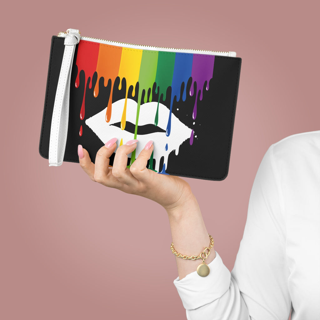 Pride Drip Lips Clutch Bag — Rainbow Lip Art Wristlet for LGBTQ+ Events
