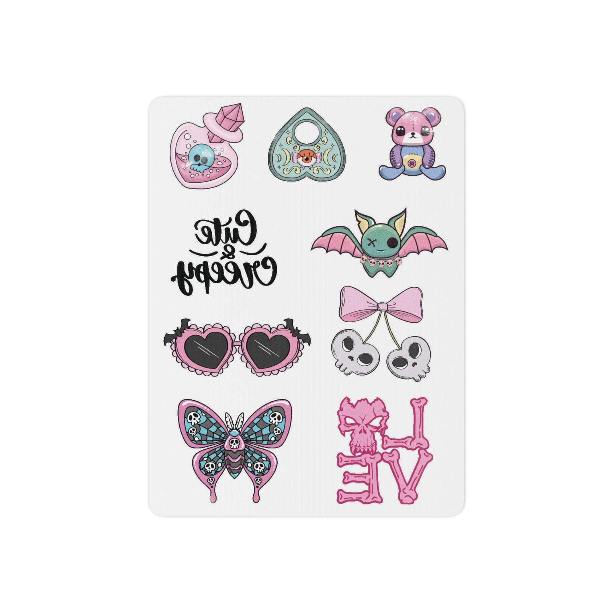 Cute Goth Temporary Tattoos — Pink Bat, Skull, Butterfly & "Live" Designs