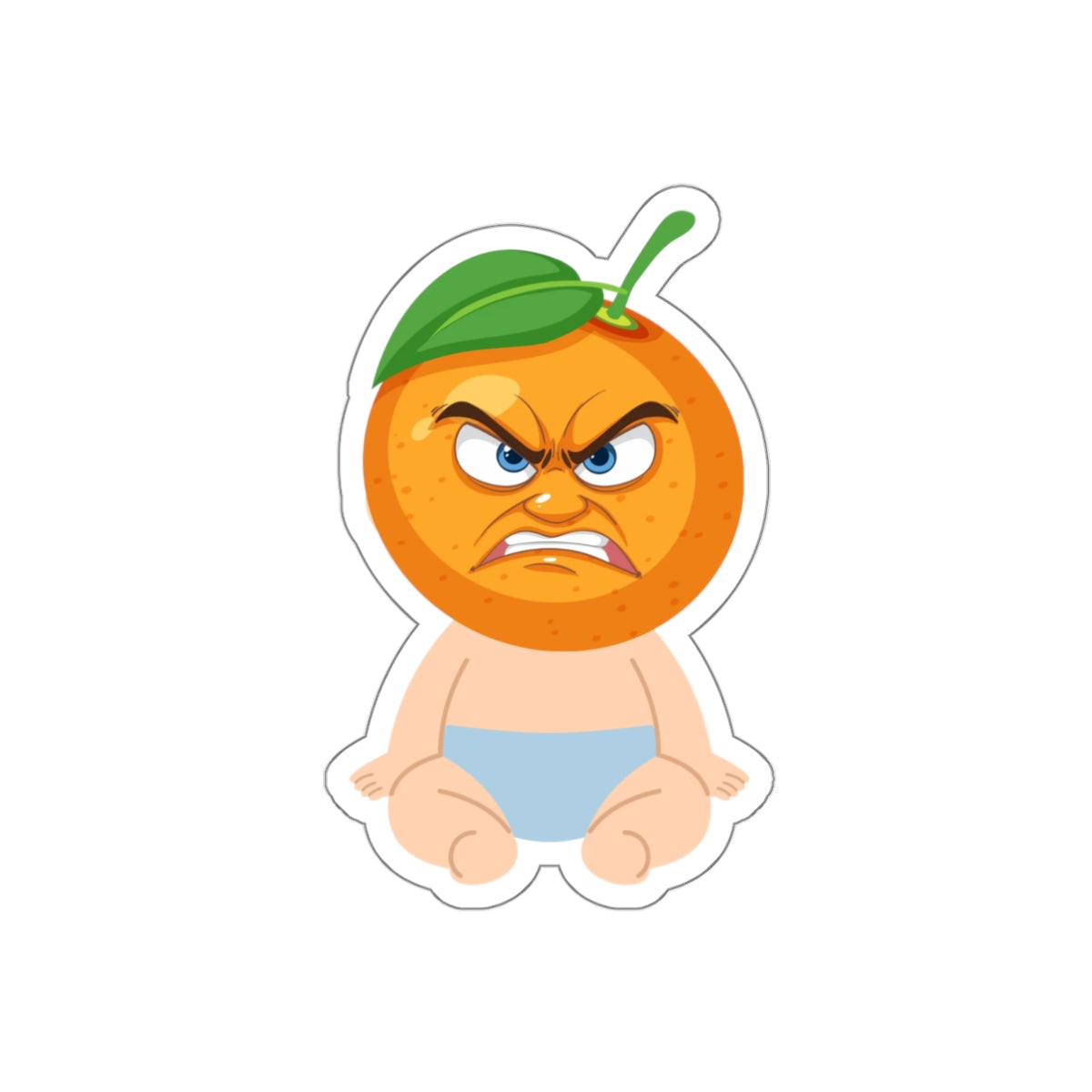 Angry Baby Orange Die-Cut Sticker — Cute Grumpy Fruit Vinyl Sticker