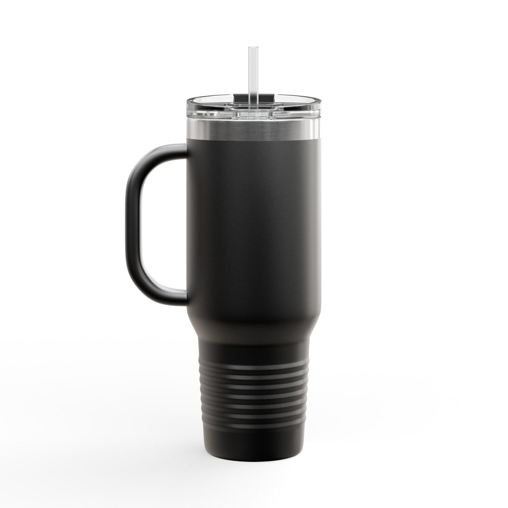 40oz Insulated Travel Mug — Black "XOXO Coffee" Tumbler with Straw & Handle - White Lettering