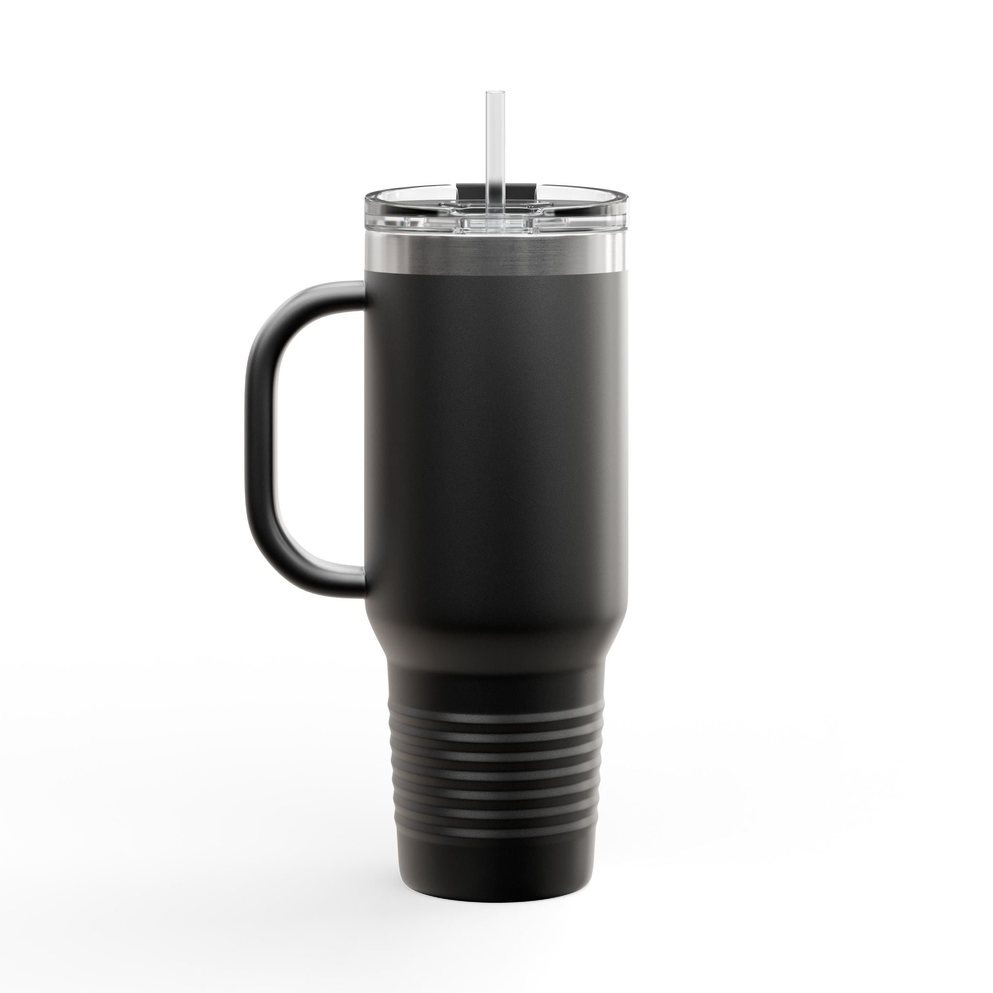 40oz Insulated Travel Mug — Black "XOXO Coffee" Tumbler with Straw & Handle - White Lettering