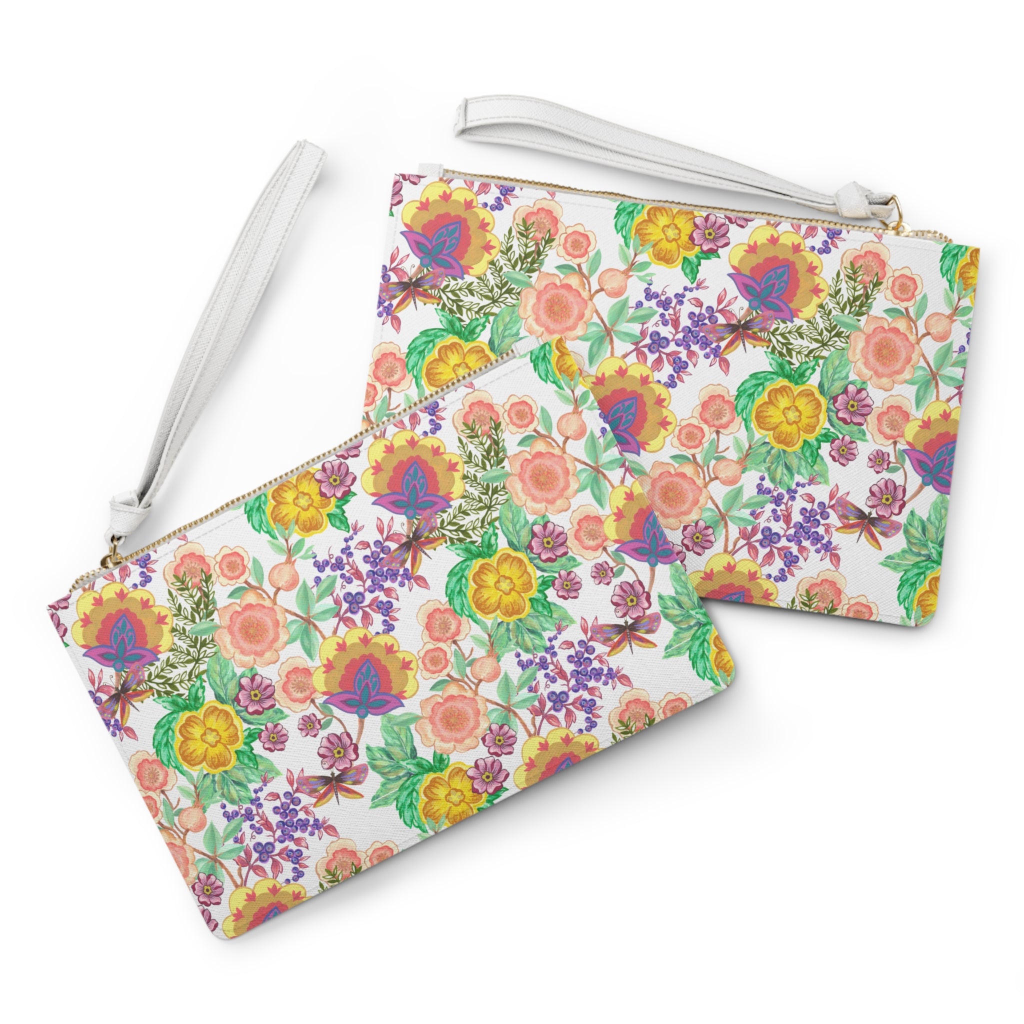 Floral Watercolor Clutch Bag — Bright Garden Pattern Wristlet for Spring & Summer