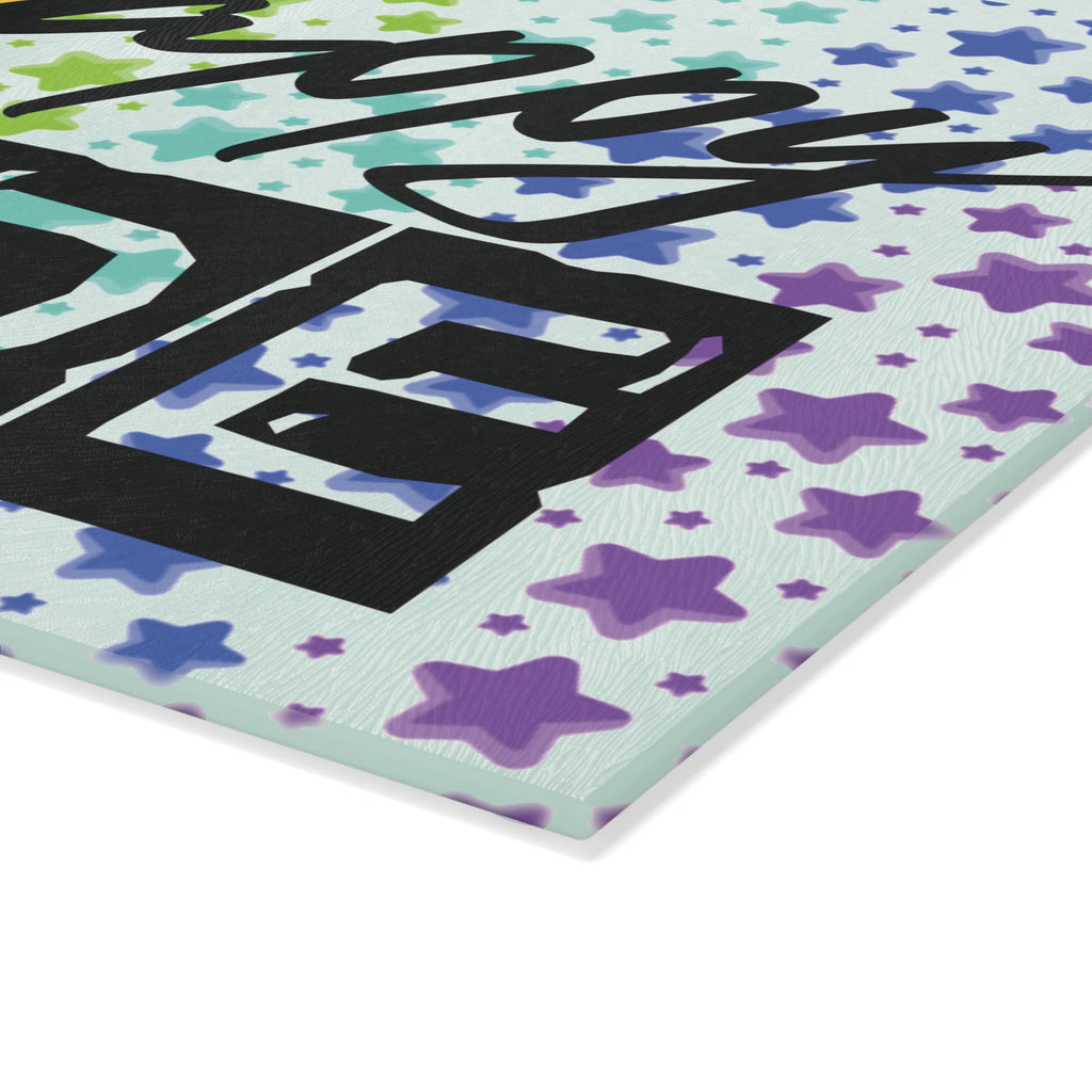 Happy Pride Glass Cutting Board — Rainbow Star LGBTQ+ Kitchen Decor