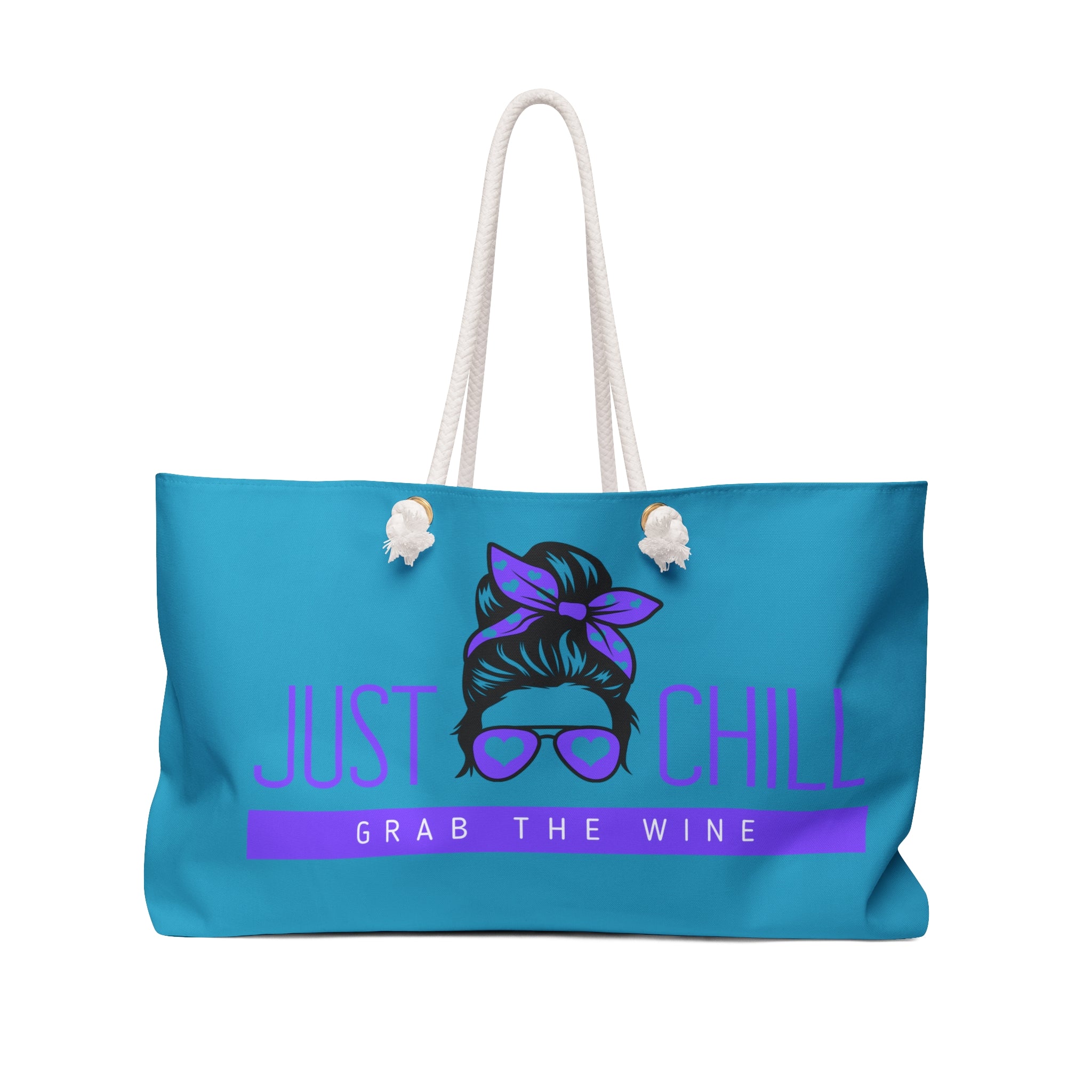 Weekender Bag - "Just Chill, Grab the Wine" Beach Tote | Casual Travel & Pool Bag for Wine Lovers