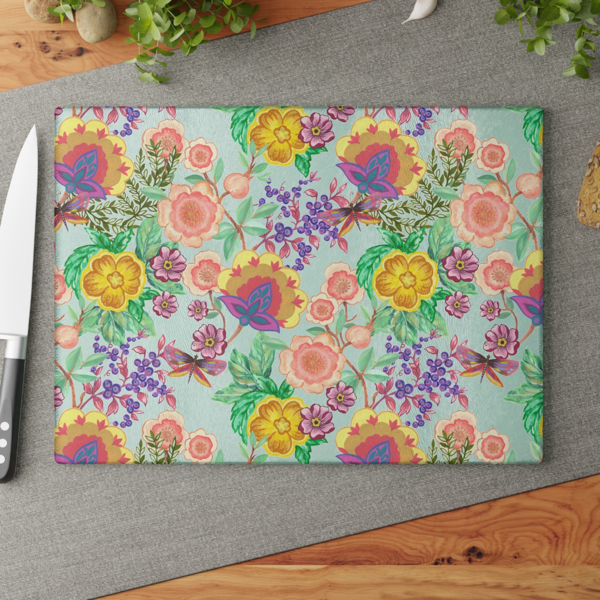 Glass Cutting Board — Colorful Floral Pattern Kitchen Cutting Board