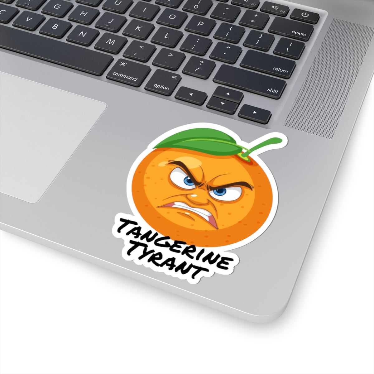 Tangerine Tyrant Kiss-Cut Sticker — Angry Orange Character Decal