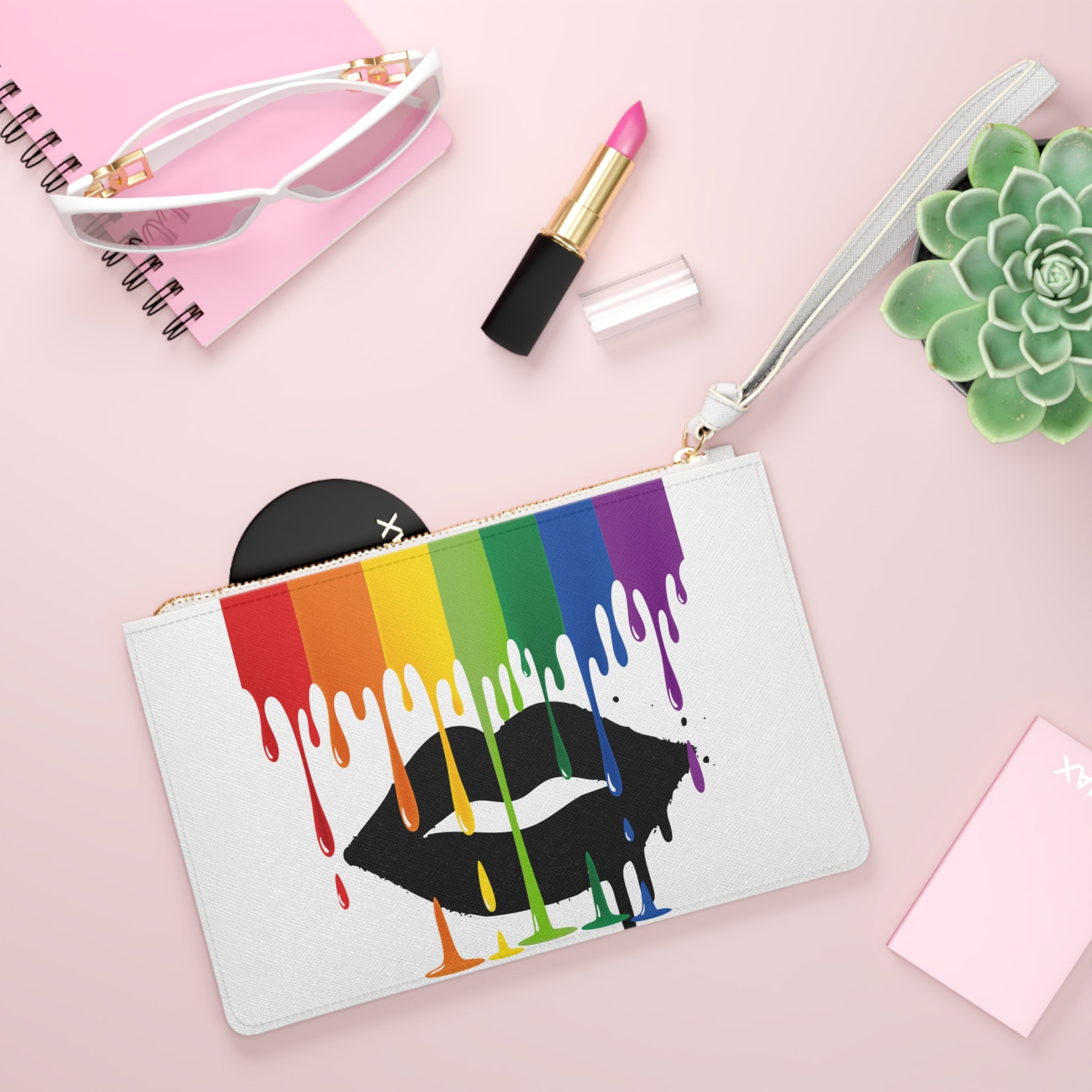 Rainbow Drip Lip Clutch Bag — Pride Makeup Wristlet