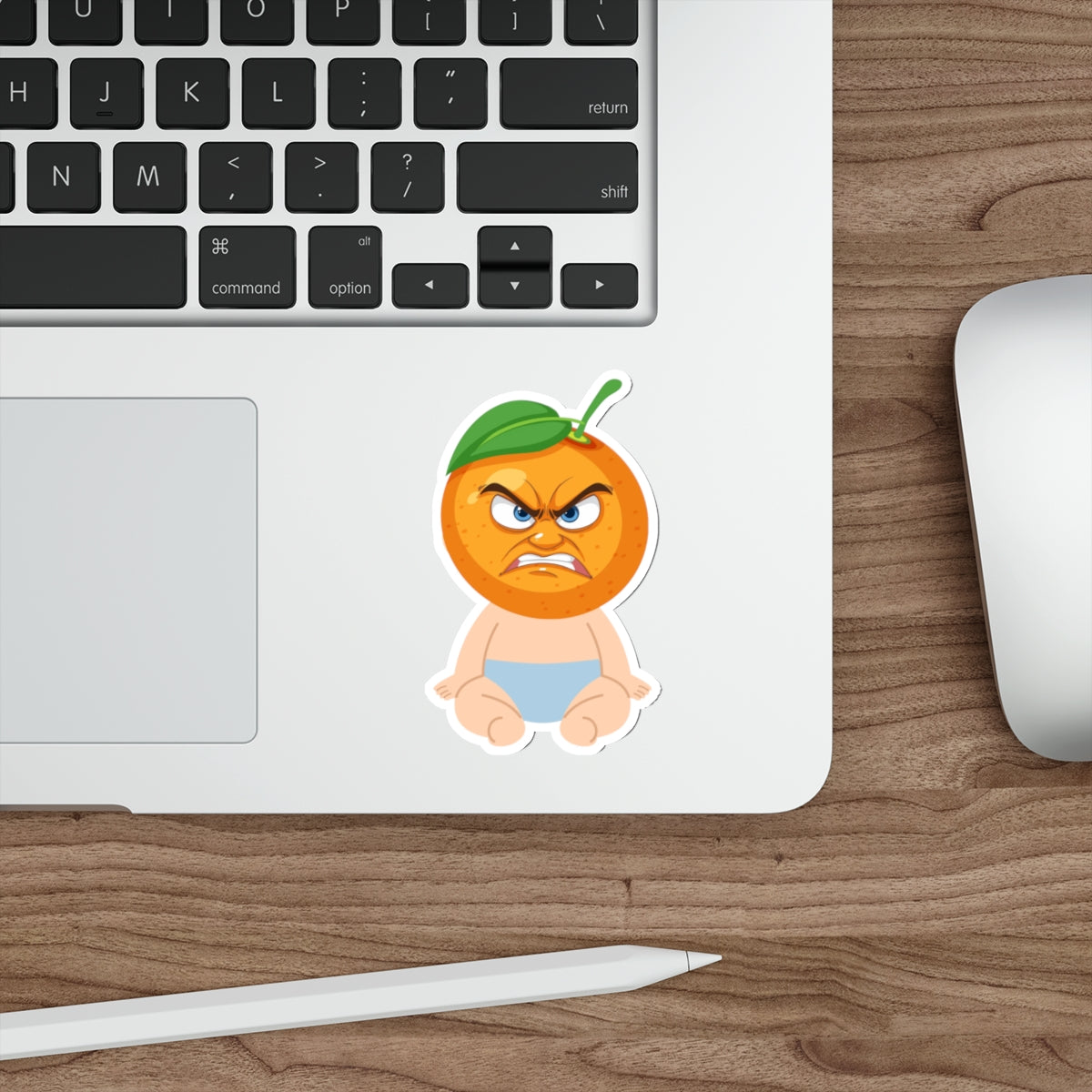 Angry Baby Orange Die-Cut Sticker — Cute Grumpy Fruit Vinyl Sticker