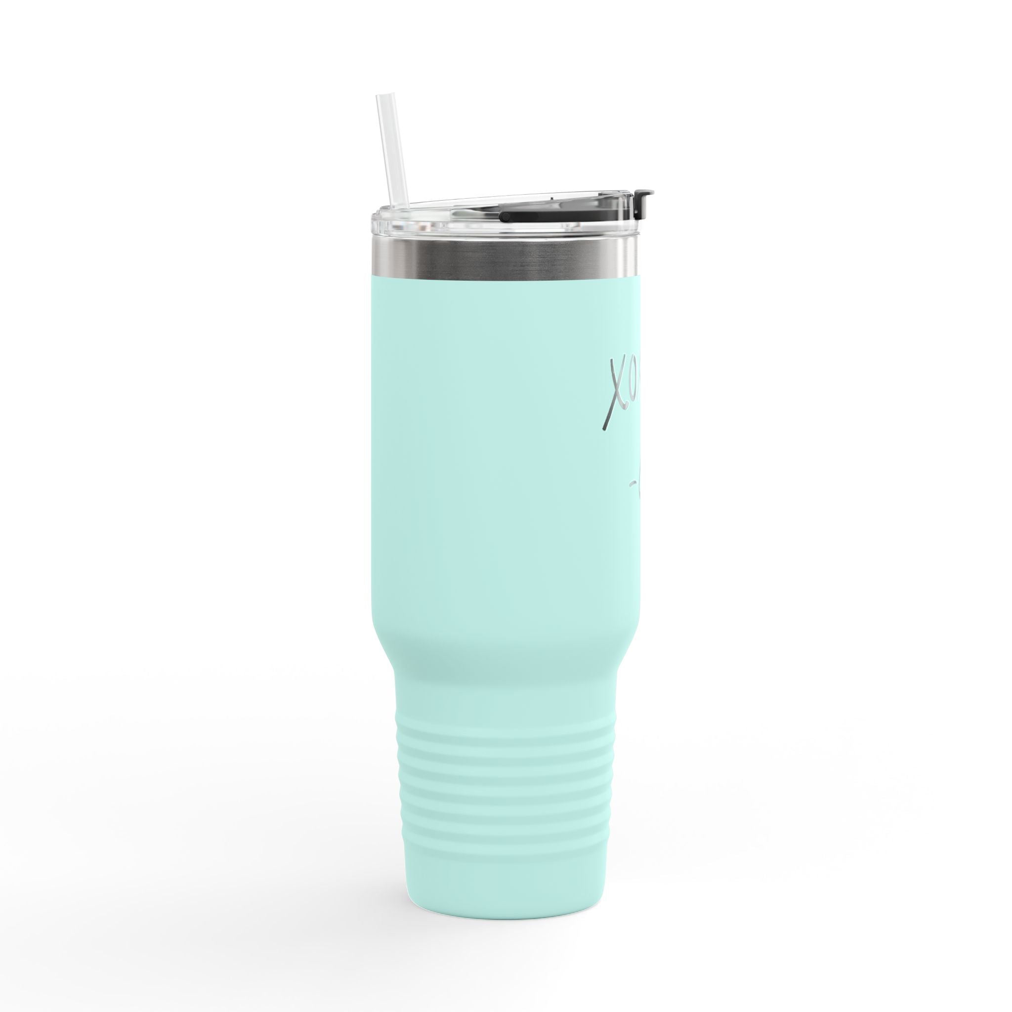 40oz Insulated Travel Mug – "XOXO – Coffee" White Stainless Tumbler with Straw & Handle