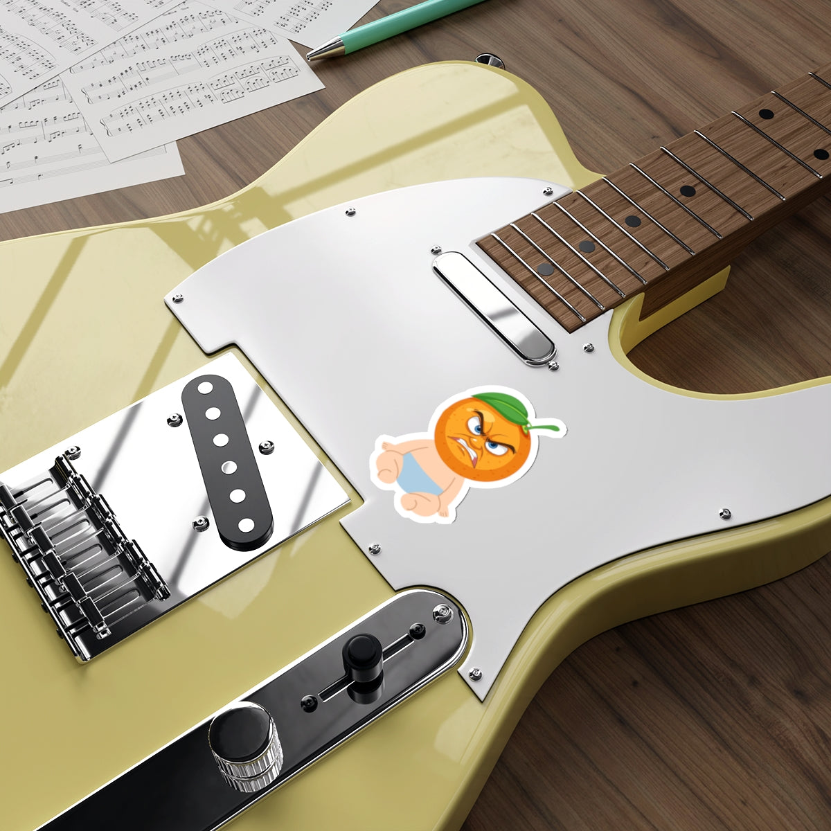 Angry Baby Orange Die-Cut Sticker — Cute Grumpy Fruit Vinyl Sticker