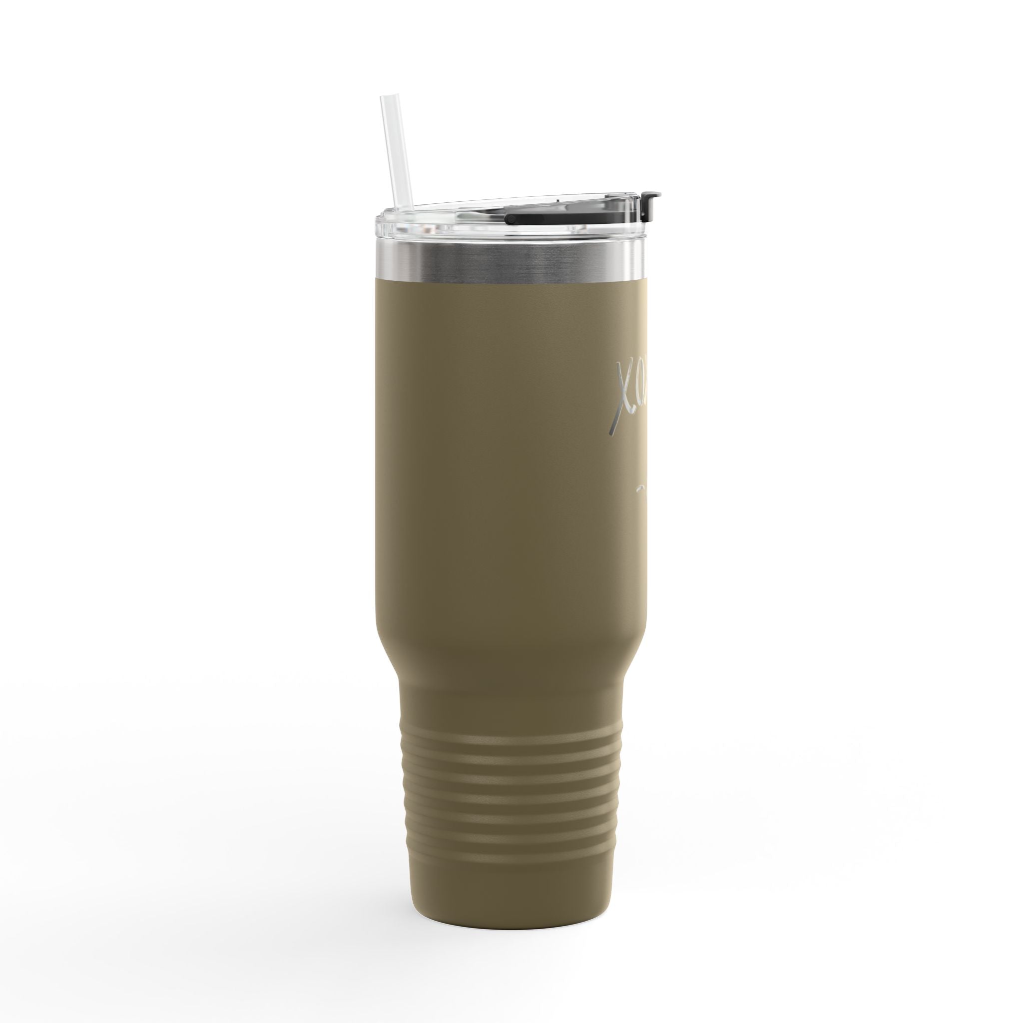 40oz Insulated Travel Mug – "XOXO – Coffee" White Stainless Tumbler with Straw & Handle