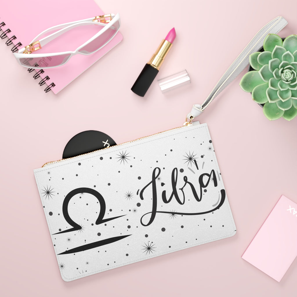 Libra Zodiac Clutch Bag — Astrology Wristlet with Libra Symbol & Script