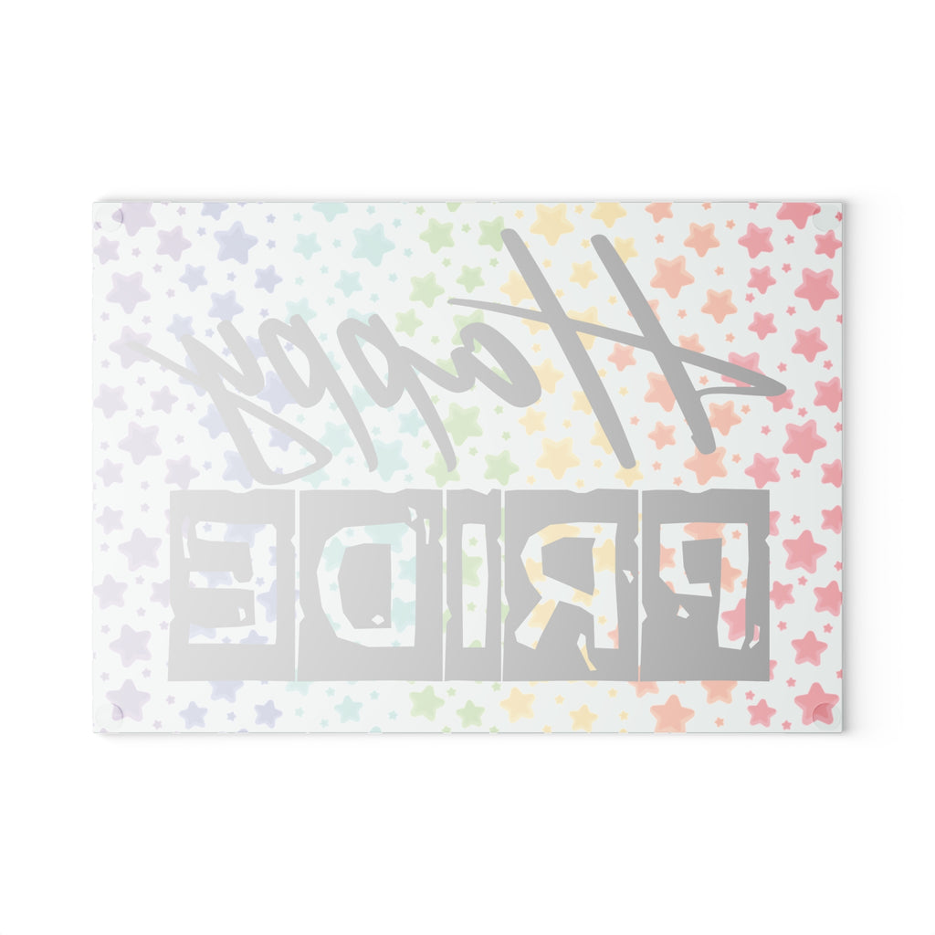 Happy Pride Glass Cutting Board — Rainbow Star LGBTQ+ Kitchen Decor