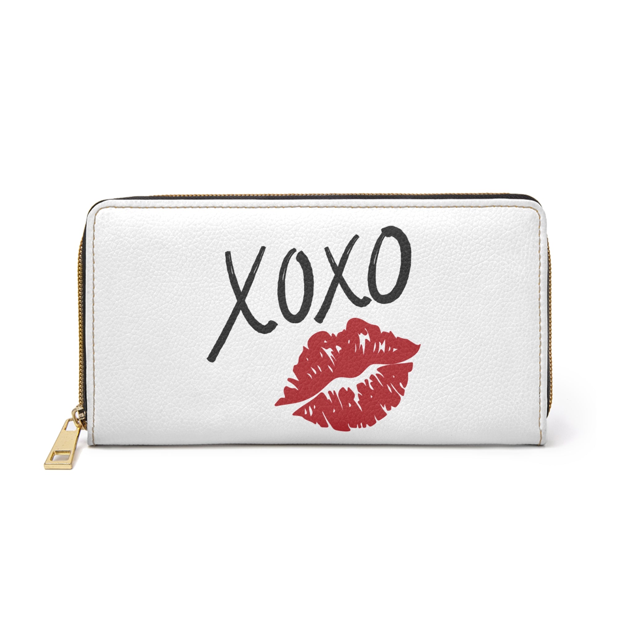 XOXO Kiss Zipper Wallet — Romantic Lip Print Leather Wallet