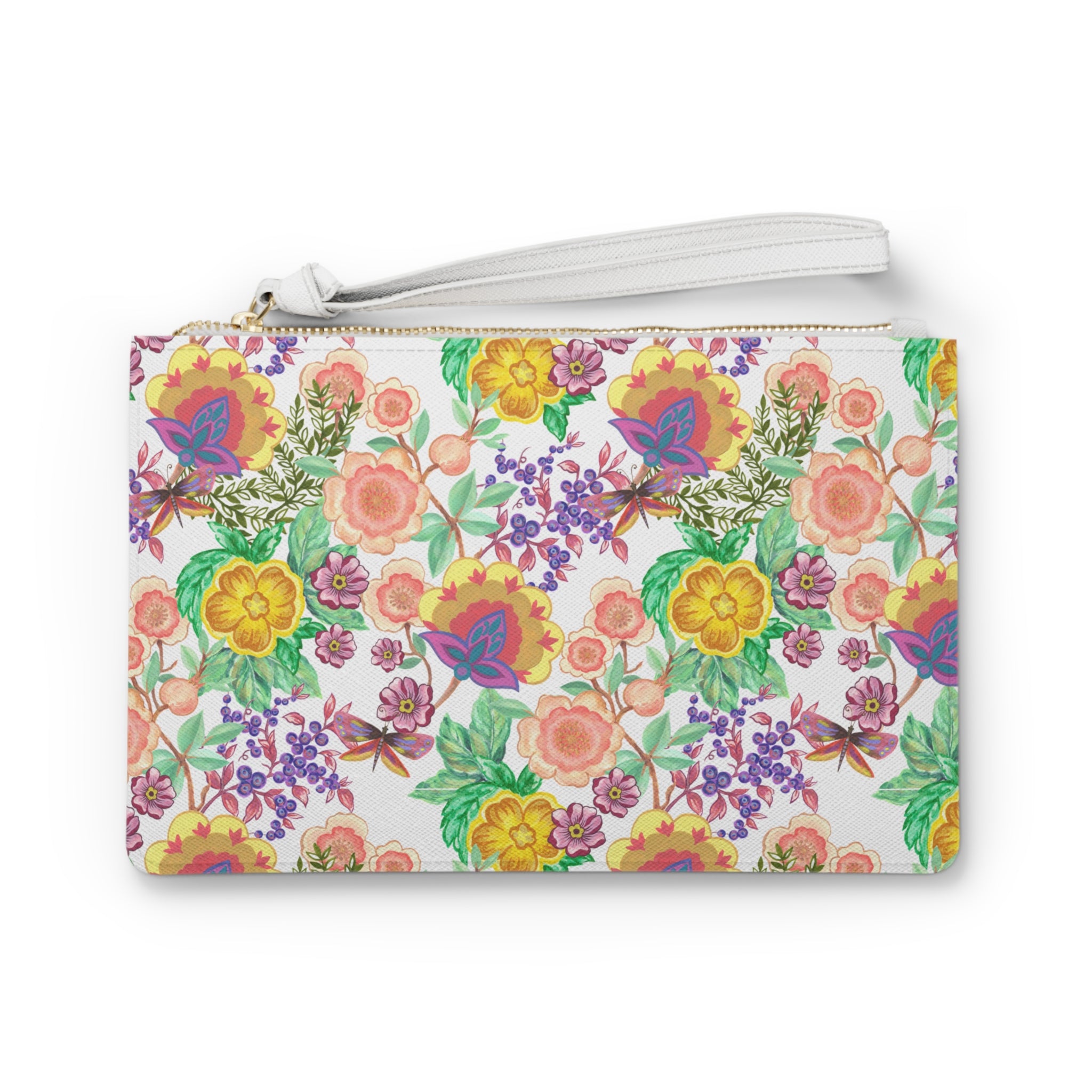 Floral Watercolor Clutch Bag — Bright Garden Pattern Wristlet for Spring & Summer